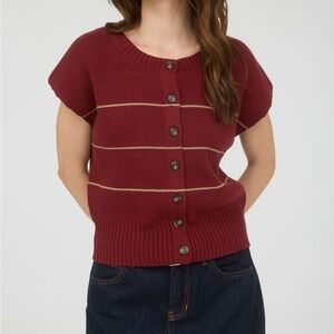 Burgundy Striped Button-Up Sweater